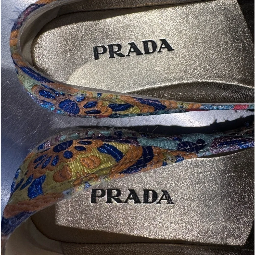 Prada Multicolor metallic Jacquard 20mm jute Espadrille size EU 35